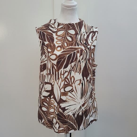 Talbots Size  L  Button Detail Funnel Neck Shell Woodland Ferns Top Mature - Picture 3 of 9